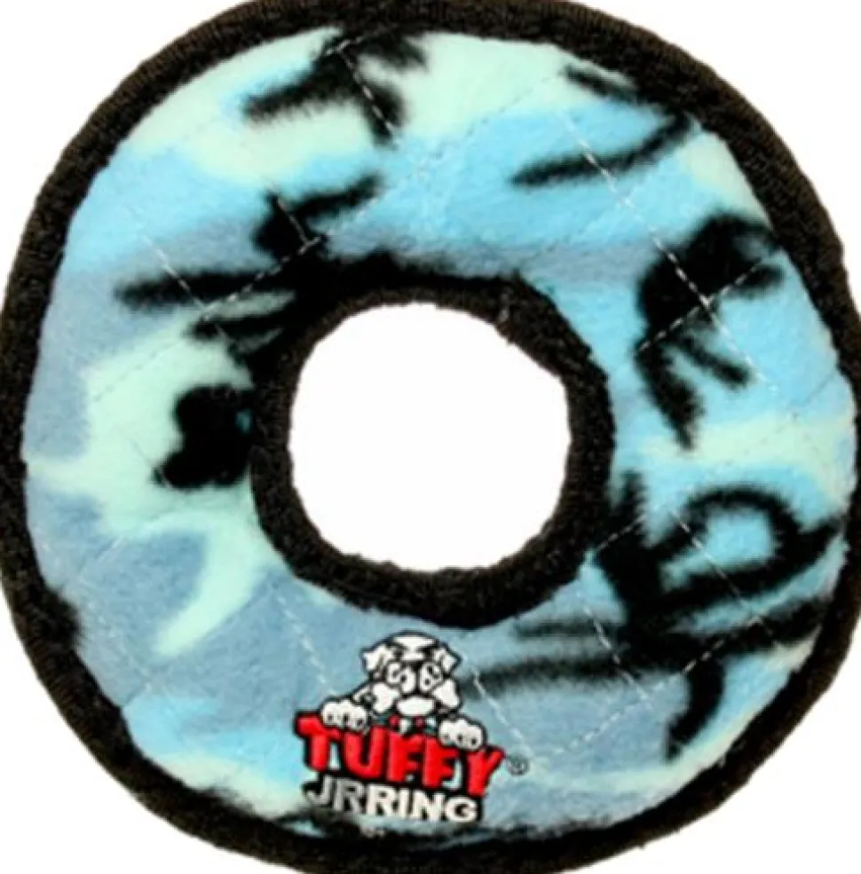 Tuffy's Junior Ring Camo-Patterned Float and Squeak Nylon and Plush Fetch Dog Toy - Blue Camo - Small