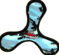 Tuffy's Junior Ultimate Boomerang Float and Squeak Nylon and Plush Fetch Dog Toy - Camo Blue - Small