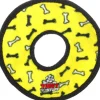 Tuffy's No Stuffing Bone-Patterned Ultra Ring Float and Squeak Nylon and Plush Fetch Dog Toy - Yellow