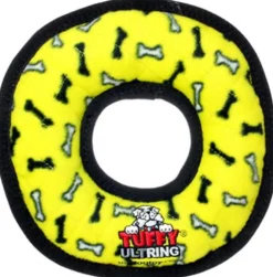 Tuffy's Ultimate Ring Bone-Patterned Float and Squeak Nylon and Plush Fetch Dog Toy - Yellow