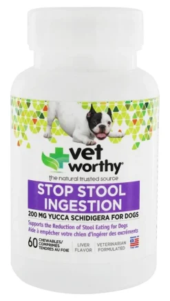Vet Worthy Stop Stool Ingestion Tablet Chewable Dog Tablets - 60 Capsule Bottle