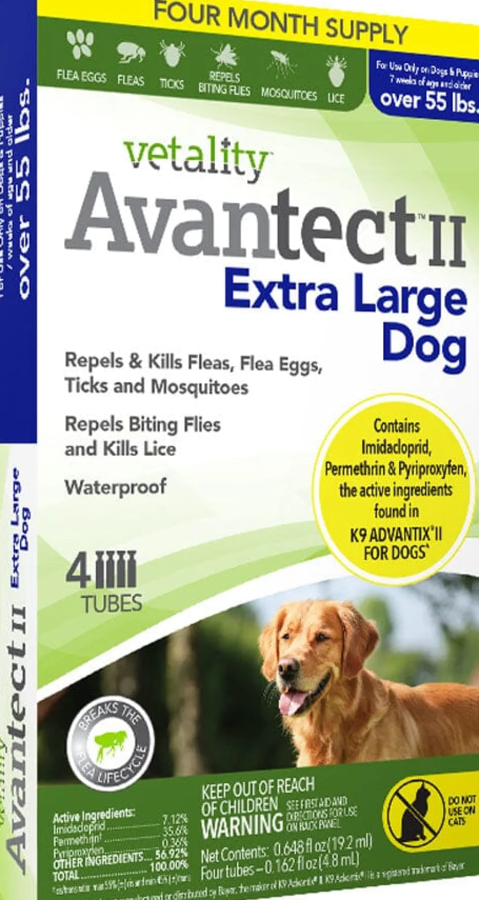 Vetality Avantect II Flea and Tick for Dogs - Extra Large Over 55 Lbs