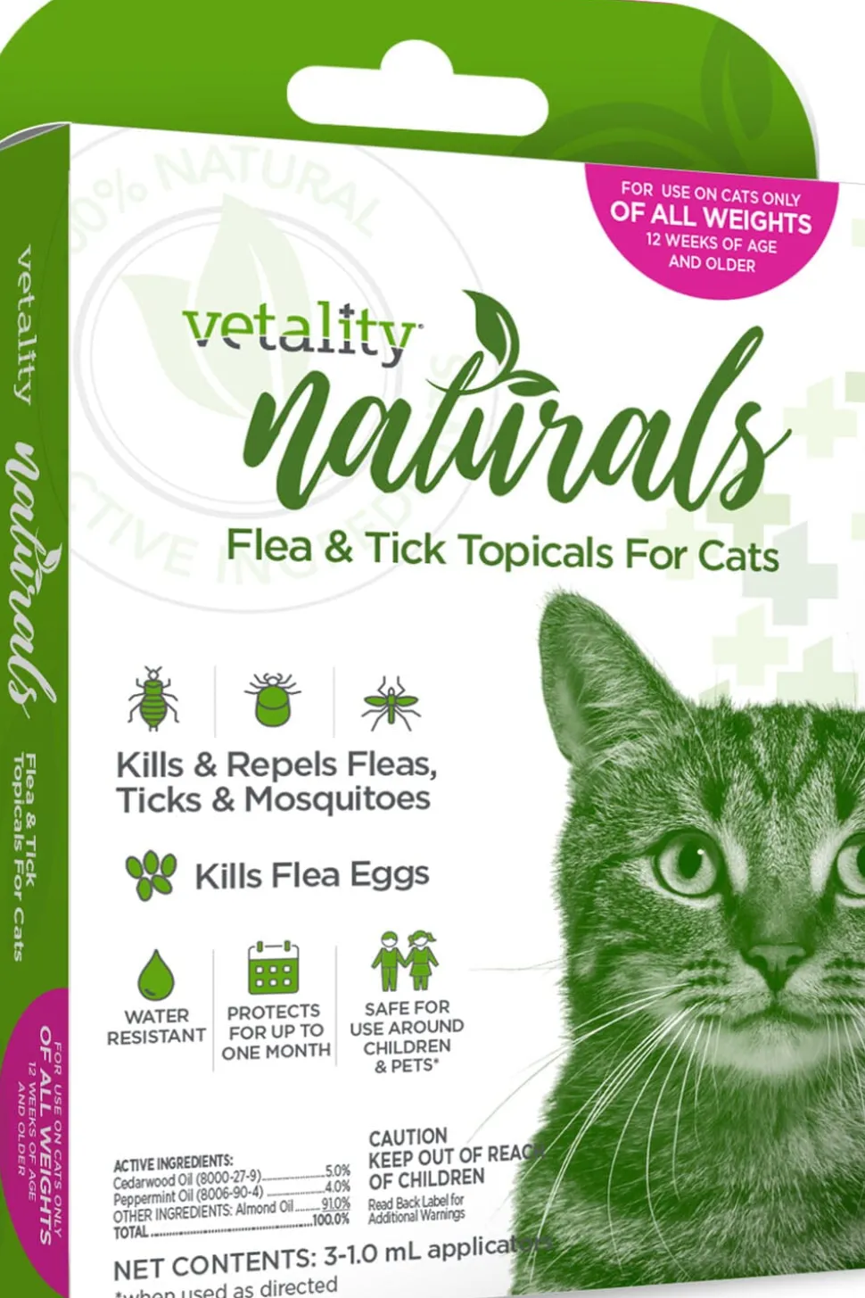 Vetality Naturals Flea and Tick Topical for Cats - 3 Ds