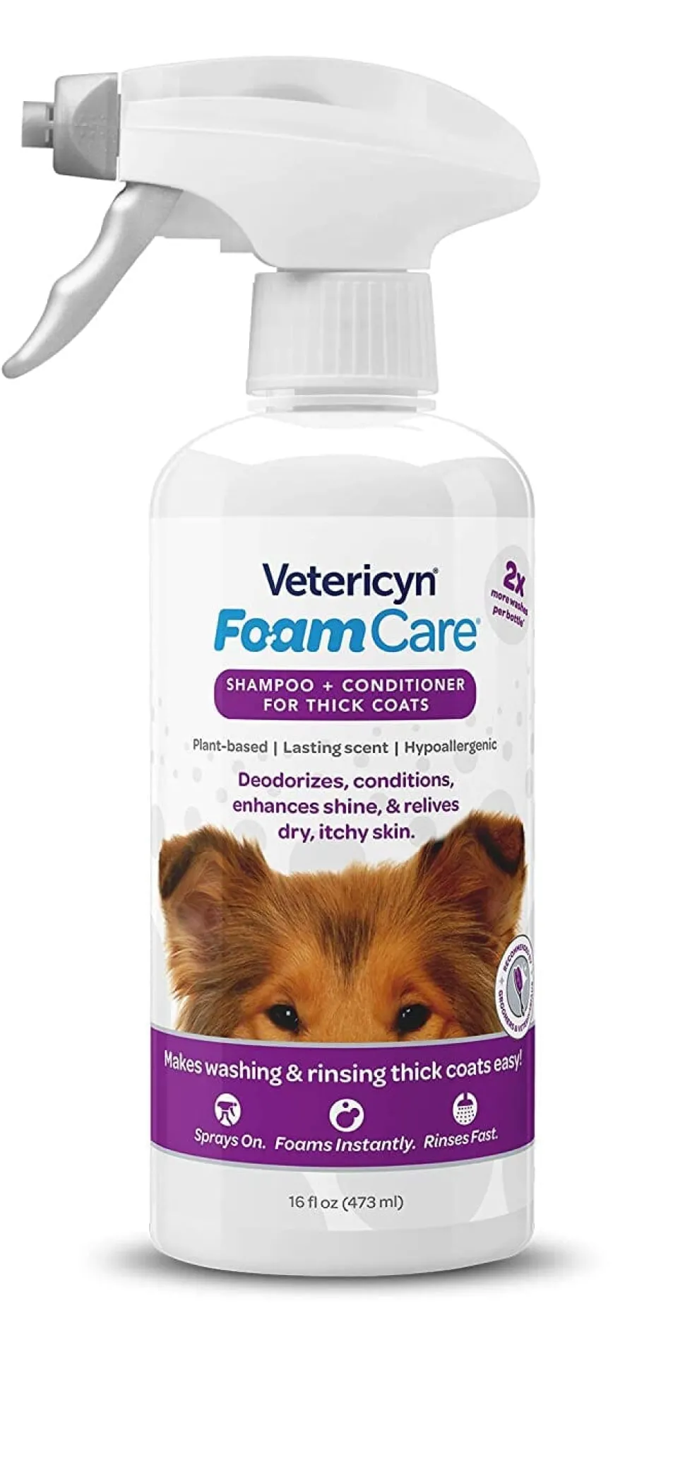 Vetericyn Foamcare Dog Shampoo & Conditioner for Thick Coats - 16 Oz