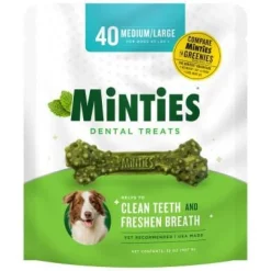 VETIQ Minties Peppermint Flavored Bone Dental Dog Chews Treats - Medium/Large - 32 Oz