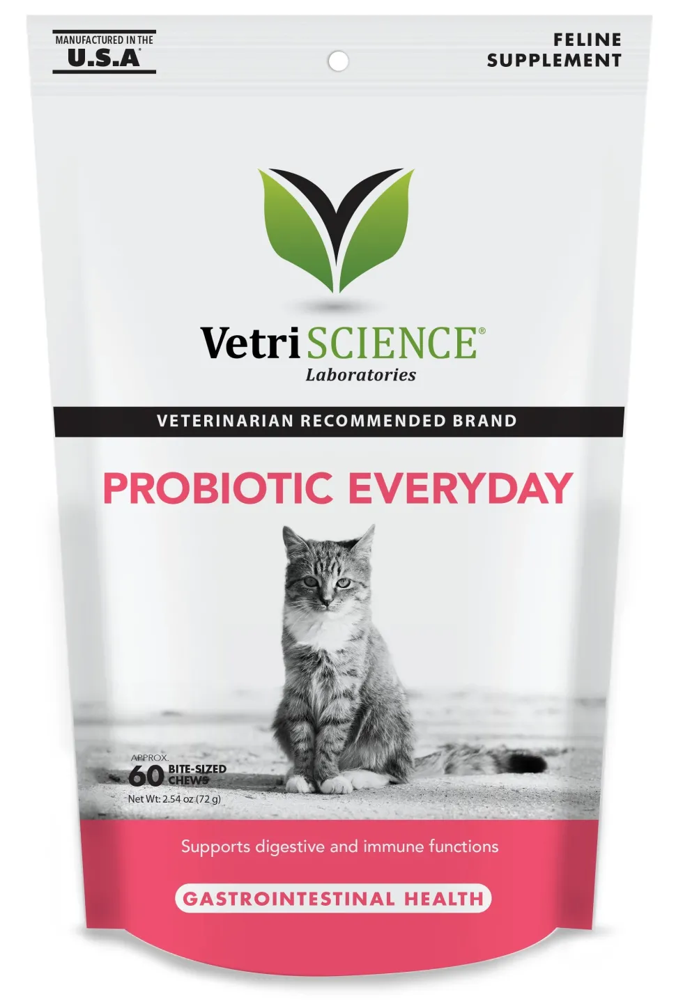 Vetriscience Labs Probiotic Digestive-Aid Health Chewable Cat Supplements - 30 ct Pouch