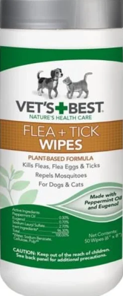 Vet's Best Cat and Dog Flea and Tick Wipes - 50 Count