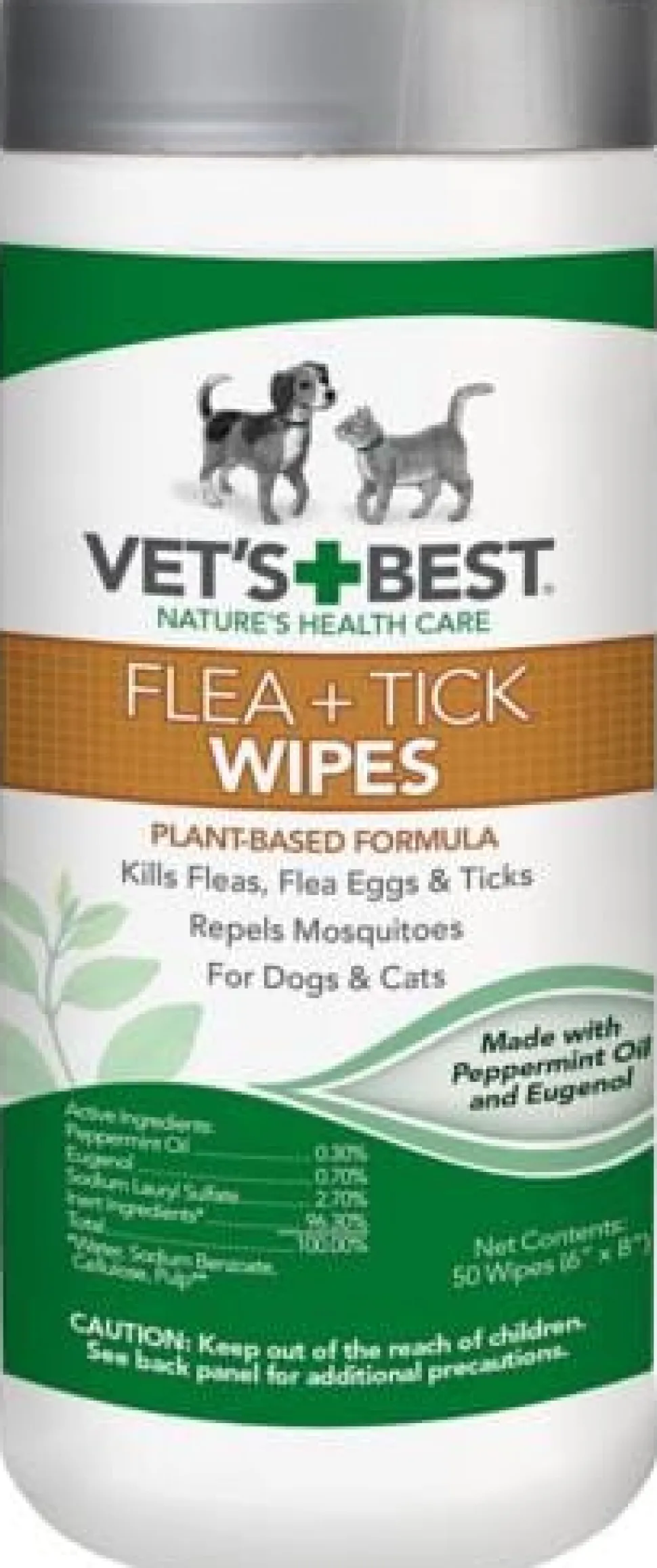 Vet's Best Cat and Dog Flea and Tick Wipes - 50 Count