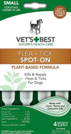 Vet's Best Plant Based Flea and Tick Spot-On Treatment Drops for Dogs - 1.6 ml - Small - 4 Count