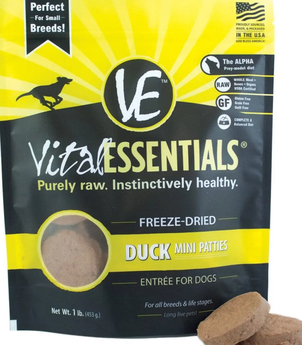 Vital Essentials Freeze Dried Grain Free Duck Mini Patties Entree for Dogs Food