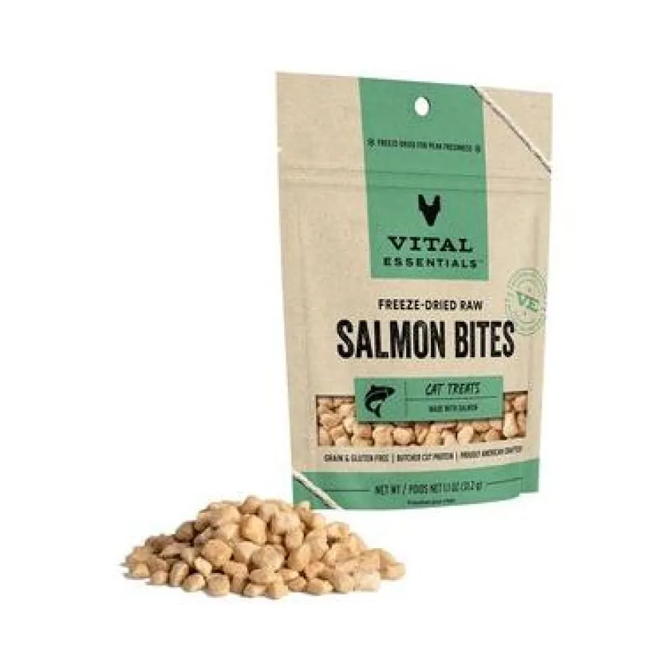 Vital Essential's Grain-Free Salmon Bites Freeze-Dried Crunchy Cat Treats - 1.1 Oz