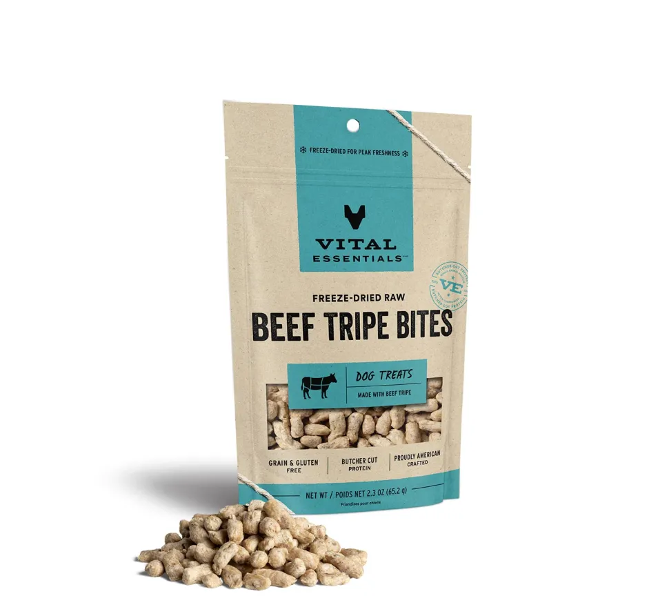 Vital Essential's Grain-Free Beef Tripe Bites Freeze-Dried Dog Treats - 2.3 Oz