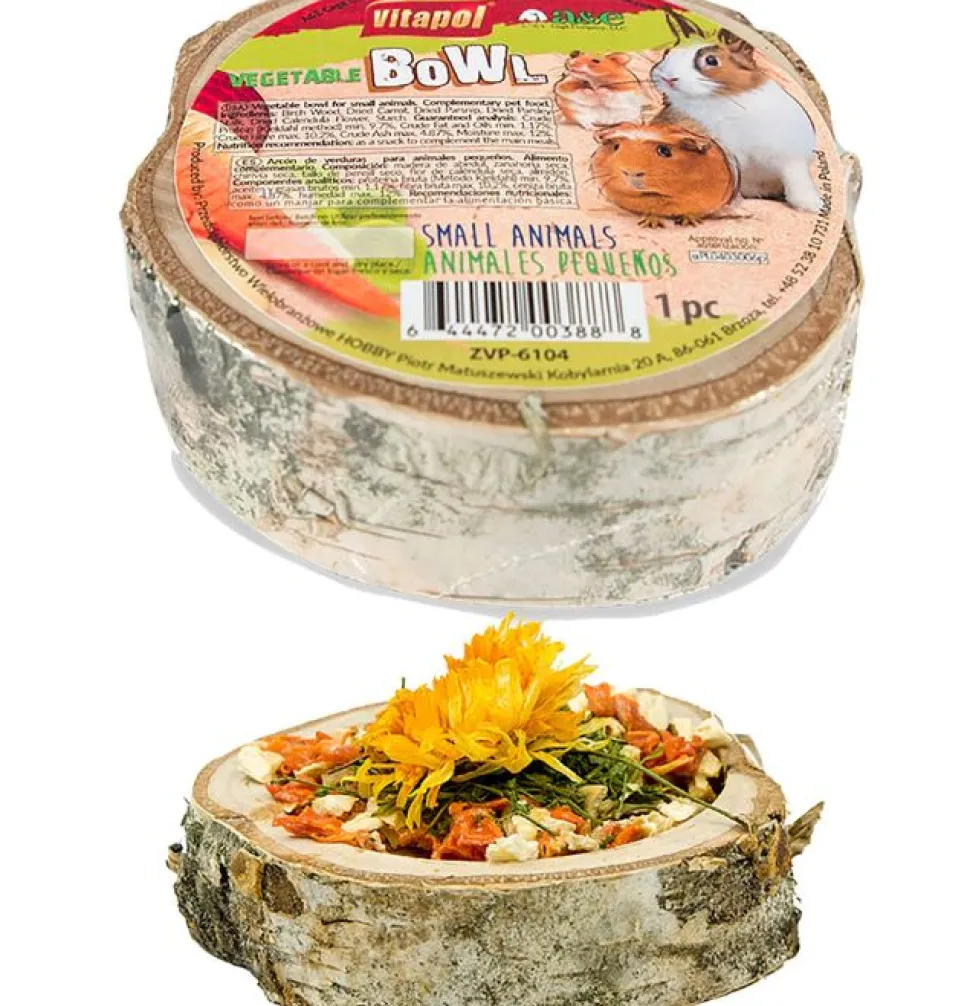 Vitapol Small Animal Wood Treat Bowl Small Animal Treats - Vegetable - 4.5 In