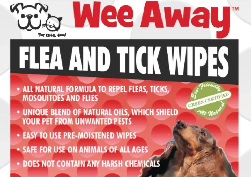 Wee Away Flea and Tick Wipes - Travel Size Cat and Dog Wipes - 30 ct
