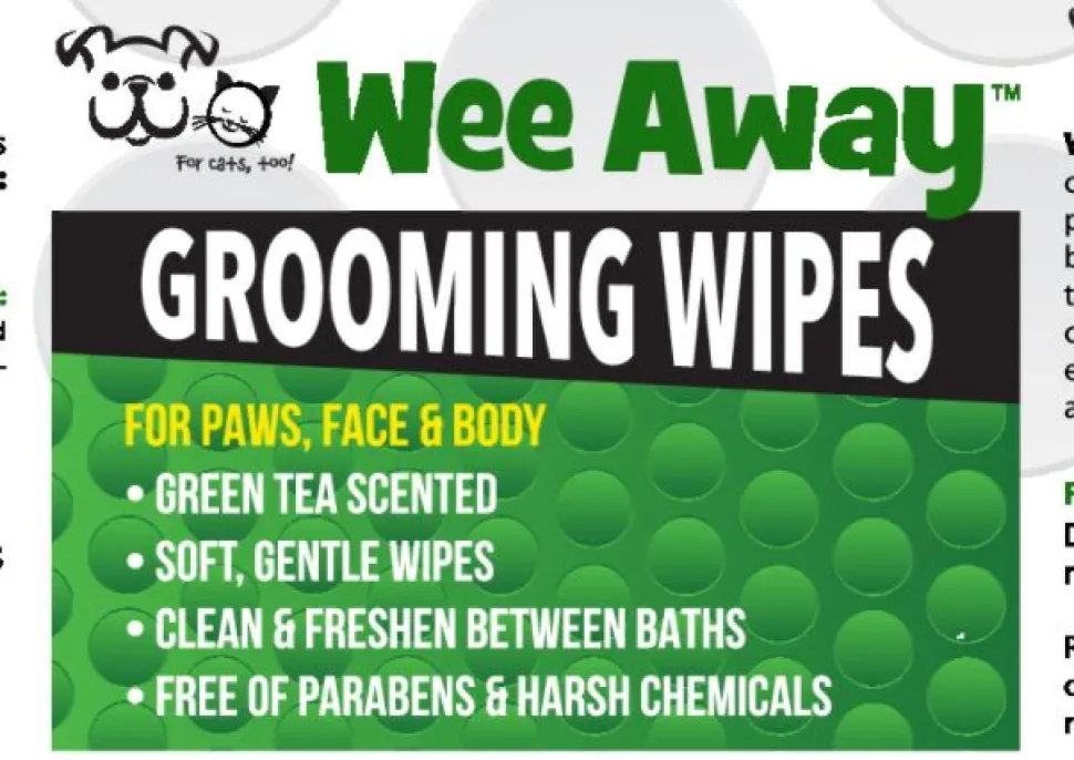 Wee Away Grooming Wipes Green Tea - Travel Size Cat and Dog Wipes - 30 ct