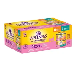 Wellness Complete Health Whitefish Tuna and Chicken Pate Kitten Formula Canned Cat Food - Variety Pack - 3 Oz - Case of 12 - 2 Pack