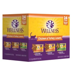 Wellness Complete Health Chicken and Turkey Lovers Minced and Gravy Canned Cat Food - Variety Pack - 3 Oz - Case of 12 - 2 Pack