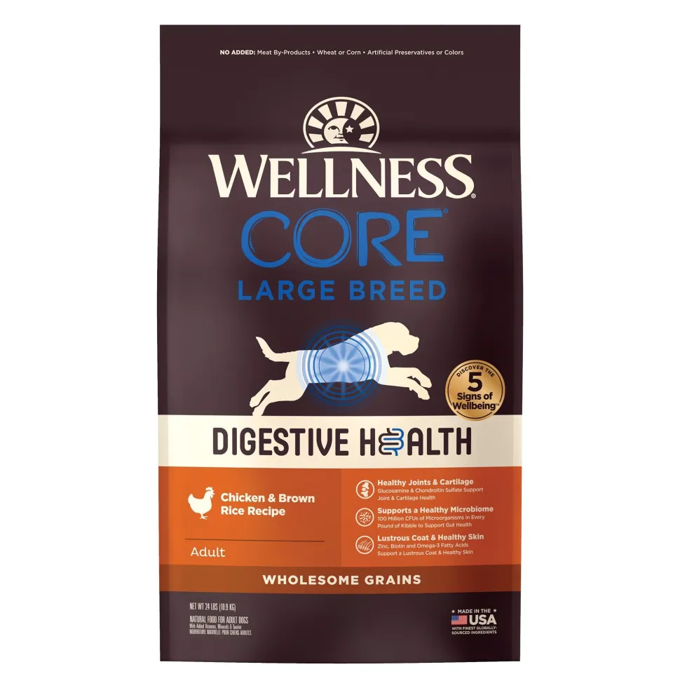 Wellness Core Digestive Health Chicken and Brown Rice with Wholesome Grains Large-Breed Dry Dog Food - 24 Lbs