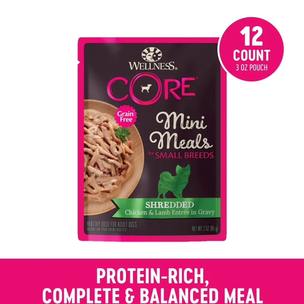 Wellness Core Mini Meals Grain-Free Shredded Chicken and Lamb in Gravy Entrée Small-Breed Adult Wet Dog Food Pouch - 3 Oz - Case of 12