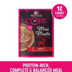 Wellness Core Mini Meals Grain-Free Chicken Pate Entrée Small-Breed Adult Wet Dog Food Pouch - 3 Oz - Case of 12