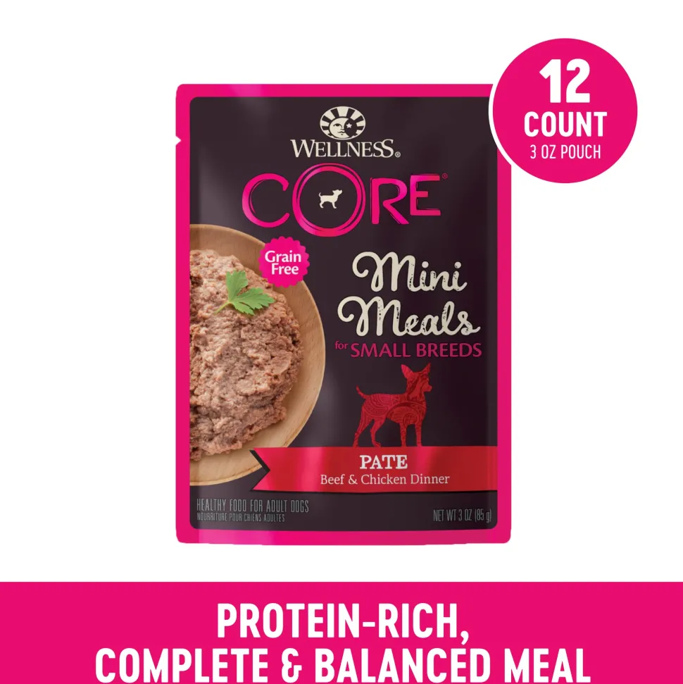 Wellness Core Mini Meals Beef and Chicken Pate Small-Breed Adult Wet Dog Food Pouch - Variety Pack - 3 Oz - Case of 12 - 2 Pack