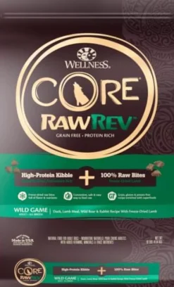 Wellness CORE RawRev Natural Grain Free Wild Game Duck, Lamb, Wild Boar & Rabbit with Freeze Dried Lamb Dry Dog Food