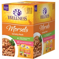 Wellness Healthy Indulgence Morsels Chicken Turkey and Tuna Wet Cat Food Pouch - Variety Pack - 4 Oz - Case of 8 - 4 Pack