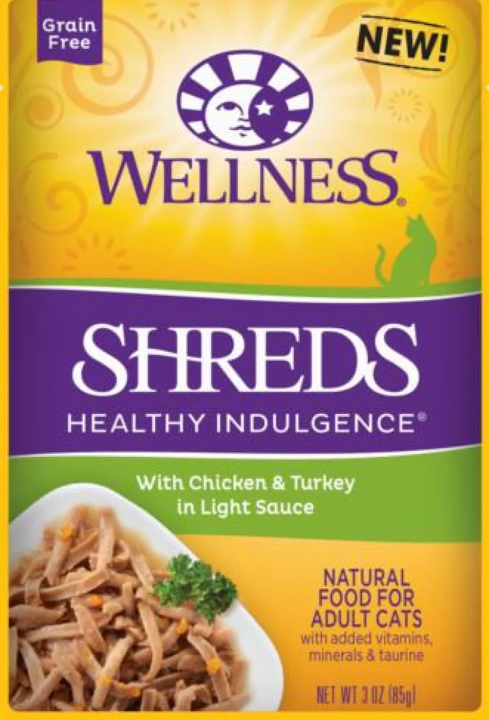 Wellness Healthy Indulgence Shreds Chicken and Turkey in Light Sauce Adult Wet Cat Food Pouch - 3 Oz - Case of 24