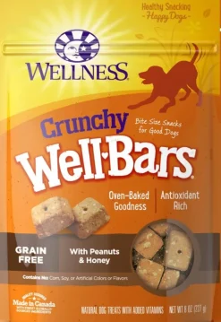 Wellness Natural Grain Free Wellbars Crunchy Peanut and Honey Recipe Dog Treats