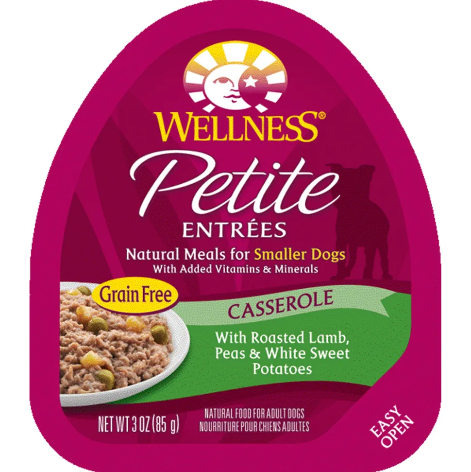 Wellness Petite Entrées Casserole Grain-Free Lamb Peas and Sweet Potato Small-Breed Adult Wet Dog Food Tray - 3 Oz - Case of 12