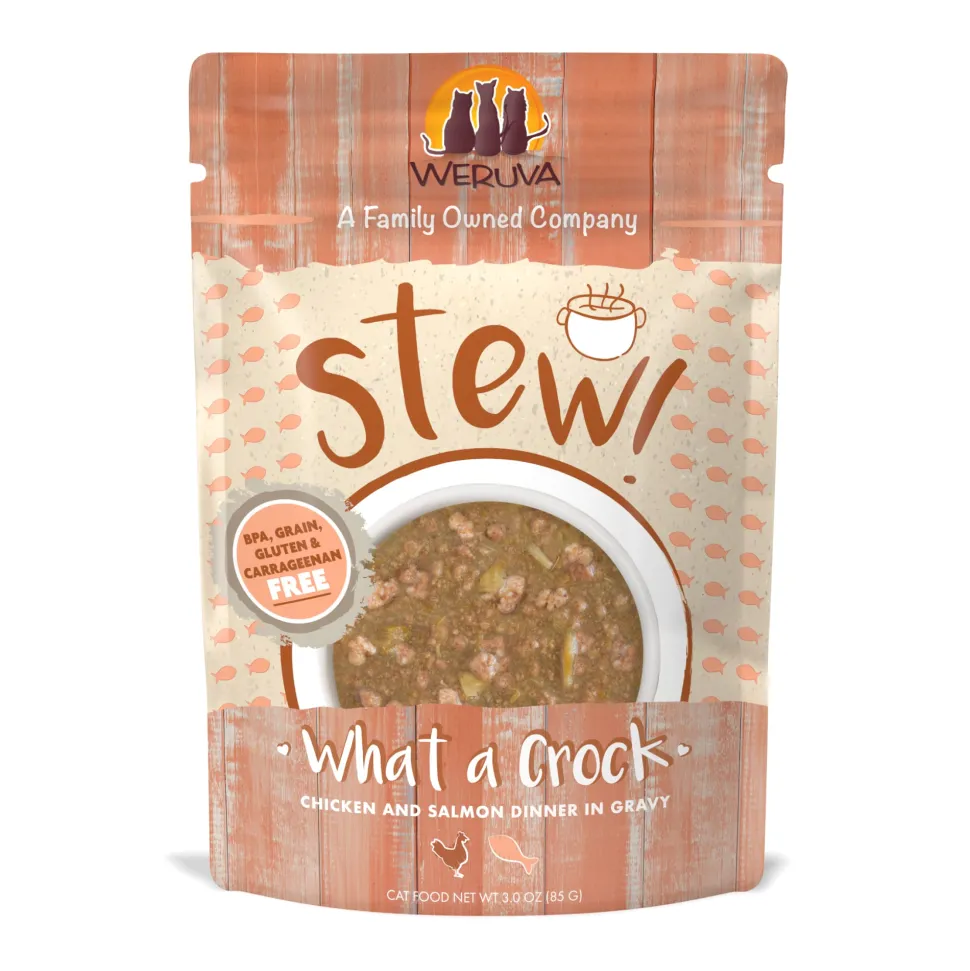 Weruva Cat Stew What-a-Crock Chicken and Salmon Wet Cat Food - 3 Oz Pouch - Case of 12