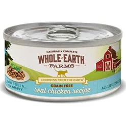 Whole Earth Farms Grain-Free Chicken Morsels in Gravy Recipe Canned Cat Food - 5 oz Cans - Case of 24