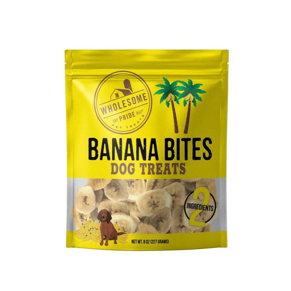 Wholesome Pride Banana Bites Dog Dehydrated Treats - 8 oz Bags
