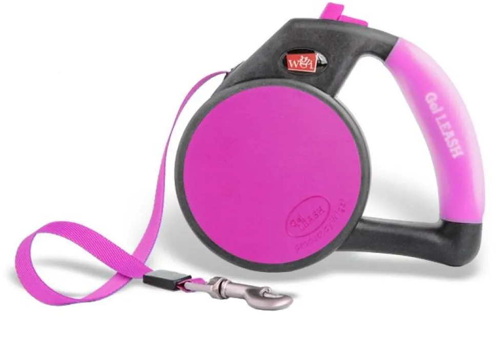 Wigzi Gel Handle Gripped Tape Retractable Nylon Dog Leash - Pink - Medium - Up to 16 Feet