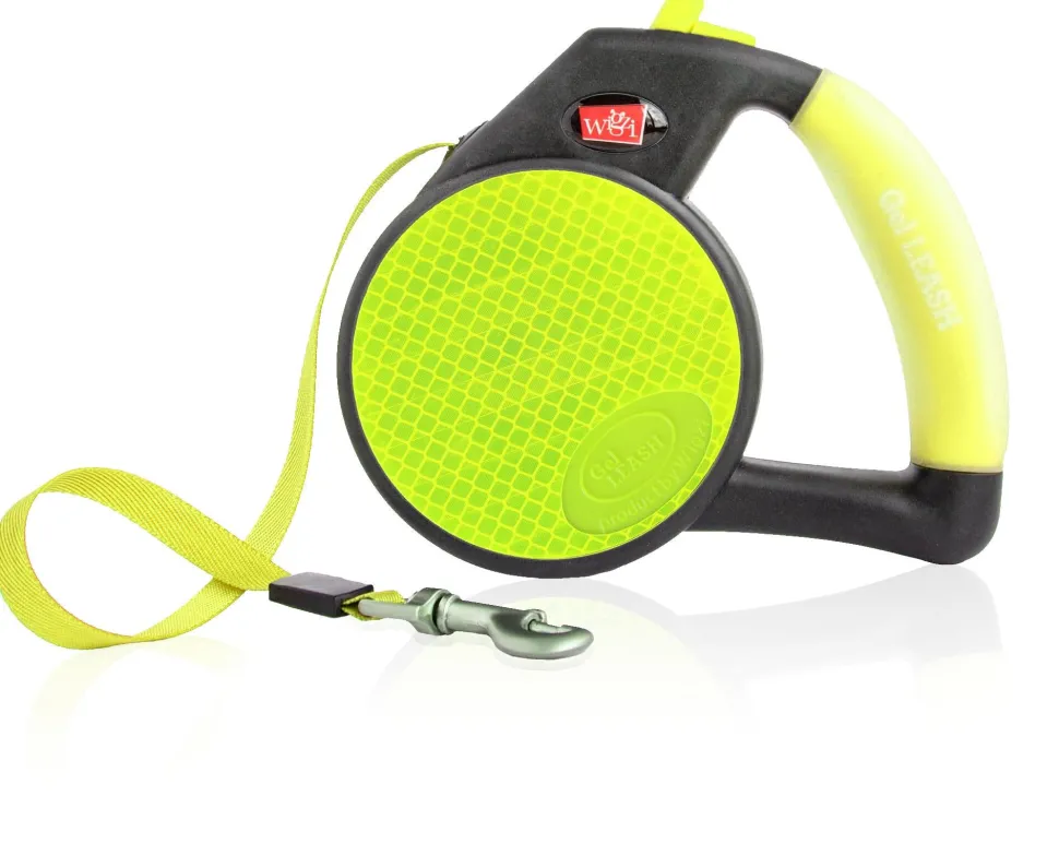 Wigzi Gel Handle Gripped Tape Retractable Nylon Dog Leash - Yellow - Medium - Up to 16 Feet