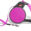 Wigzi Gel Handle Gripped Tape Retractable Nylon Dog Leash - Pink - Small - Up to 16 Feet