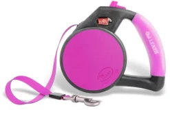 Wigzi Gel Handle Gripped Tape Retractable Nylon Dog Leash - Pink - Small - Up to 16 Feet