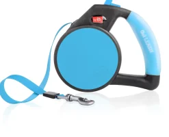 Wigzi Gel Handle Gripped Tape Retractable Nylon Dog Leash - Blue - Medium - Up to 16 Feet