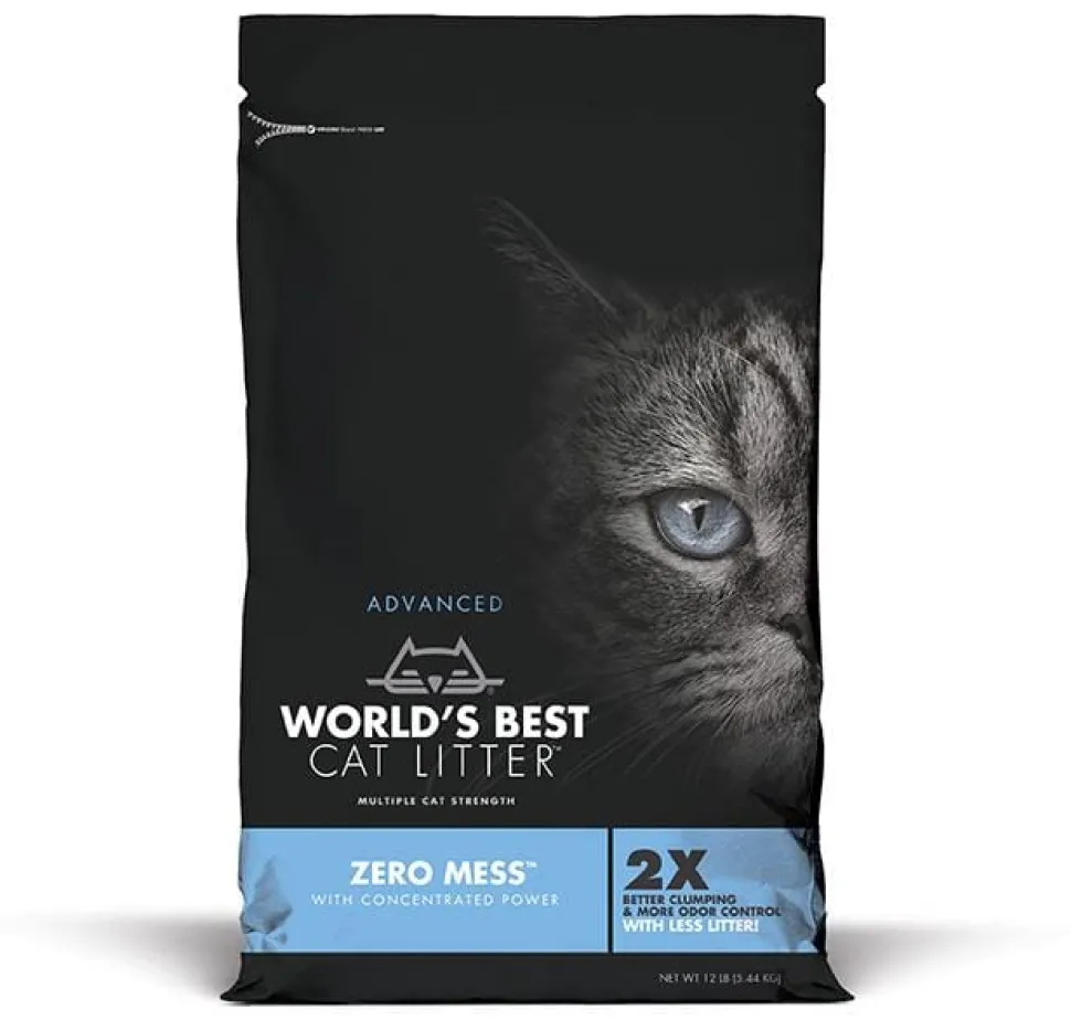 World's Best Cat Litter Blue Bag Zero Mess Clumping Litter Cat Litter - 12 lb Bag - Case of 3