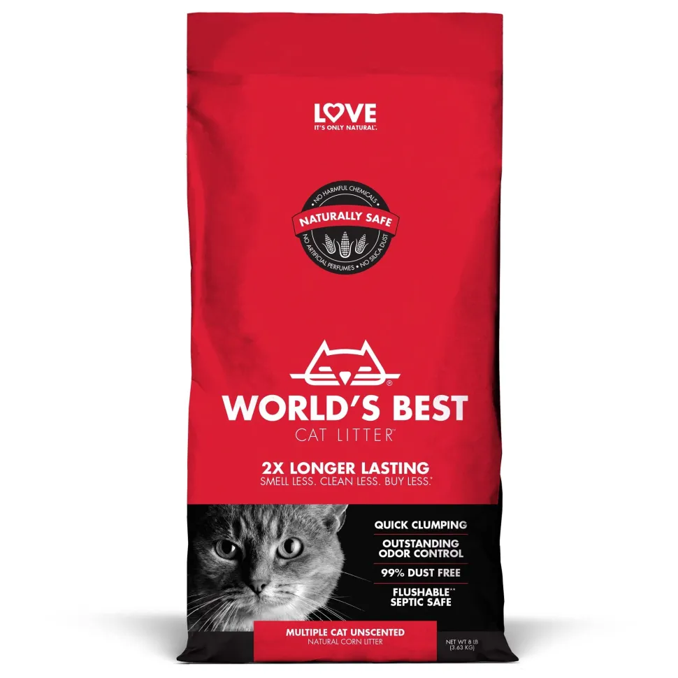 World's Best Cat Litter Corn Clumping Unscented Multi-Cat Litter - 8 Lbs - 3 Pack