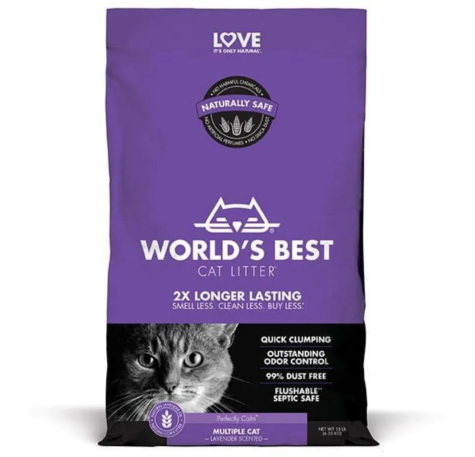 World's Best Cat Litter Corn Clumping Lavender Scented Multi-Cat Litter - 15 Lbs - Case of 3