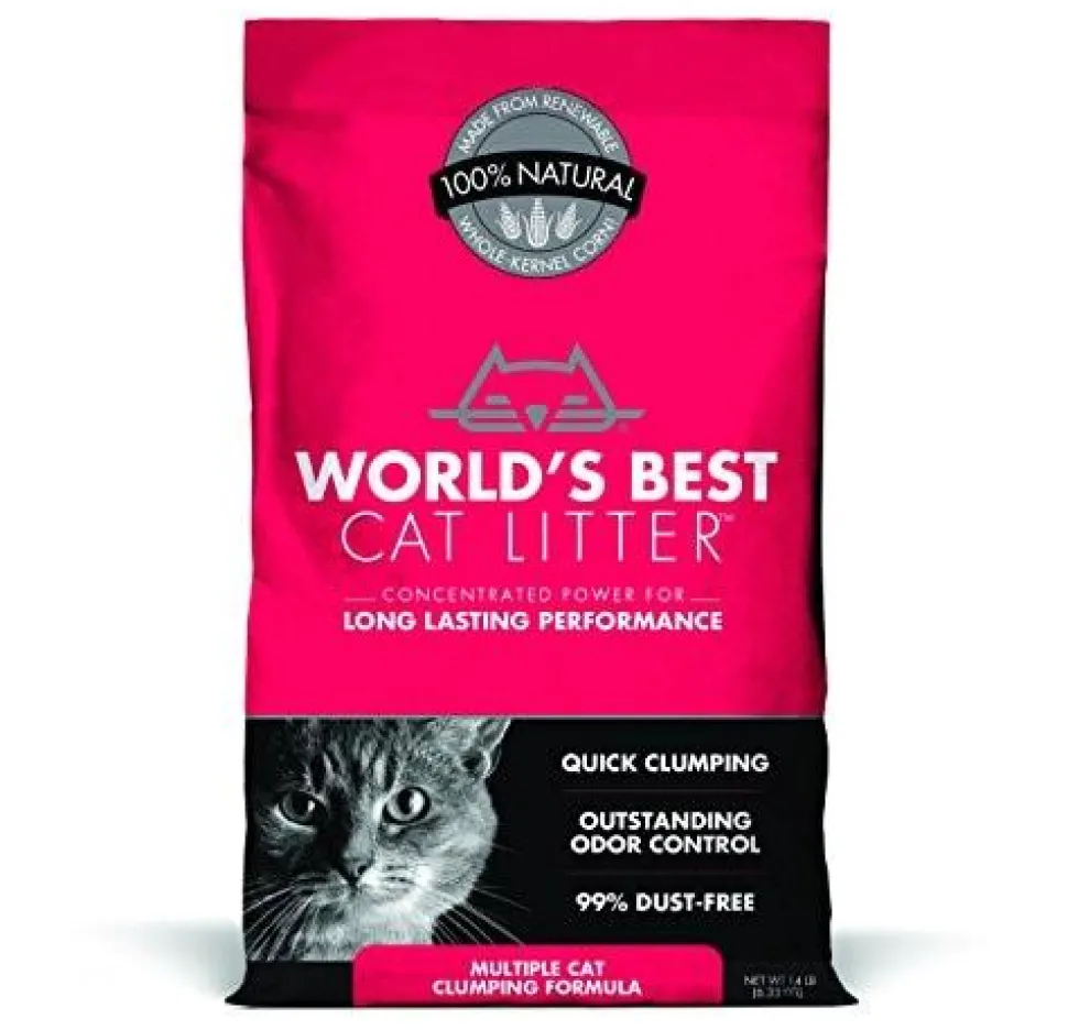World's Best Cat Litter Red Bag Multi-Cat Multiple Cat Clumping Cat Litter - 14 lb Bag - Case of 3