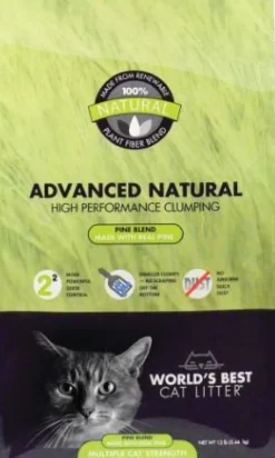 World's Best Cat Litter Yellow Bag Zero Mess Clumping Litter - Pine Scented Cat Litter - 12 lb Bag - Case of 3