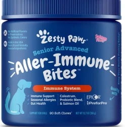 Zesty Paws Advanced Aller-Immune Bites For Seasonal Allergies Immune Support & Gut Health for Senior & Adult Dogs