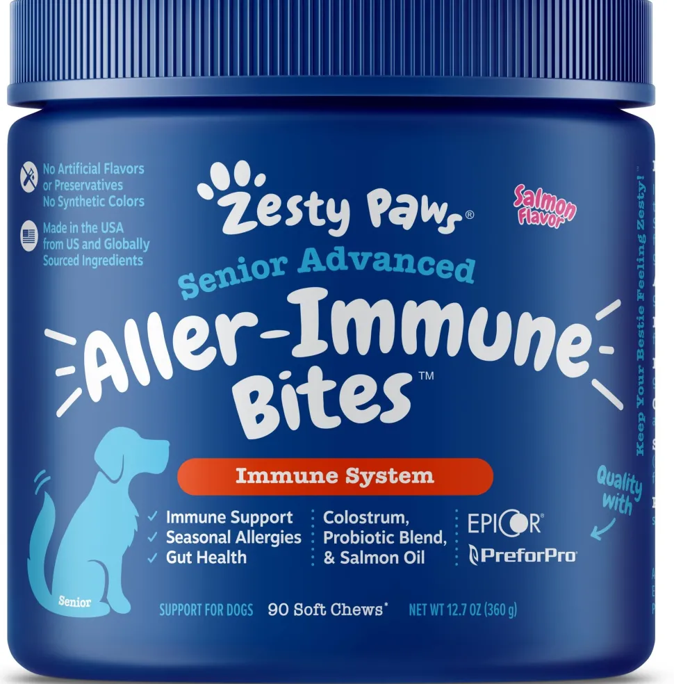 Zesty Paws Advanced Aller-Immune Bites For Seasonal Allergies Immune Support & Gut Health for Senior & Adult Dogs