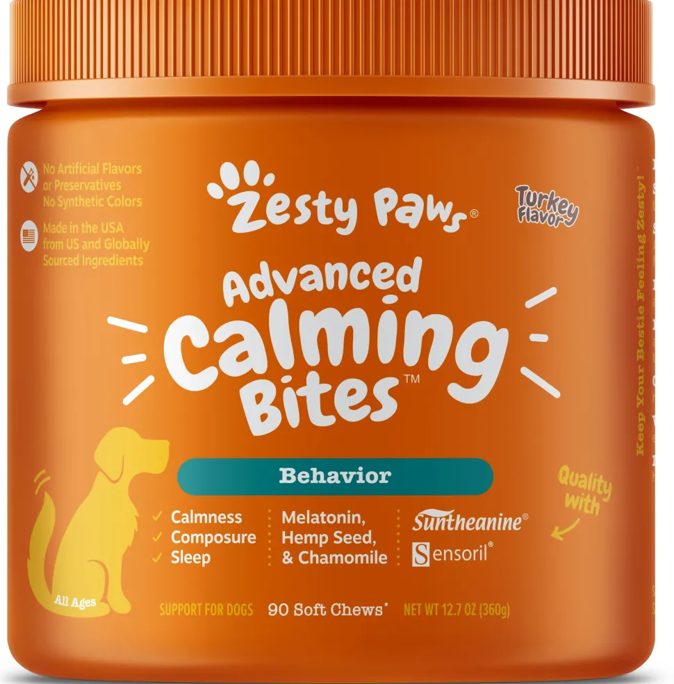 Zesty Paws Advanced Calming Bites Behavior Turkey Flavor with Melatonin Soft Chew Dog Supplements - 90 Count