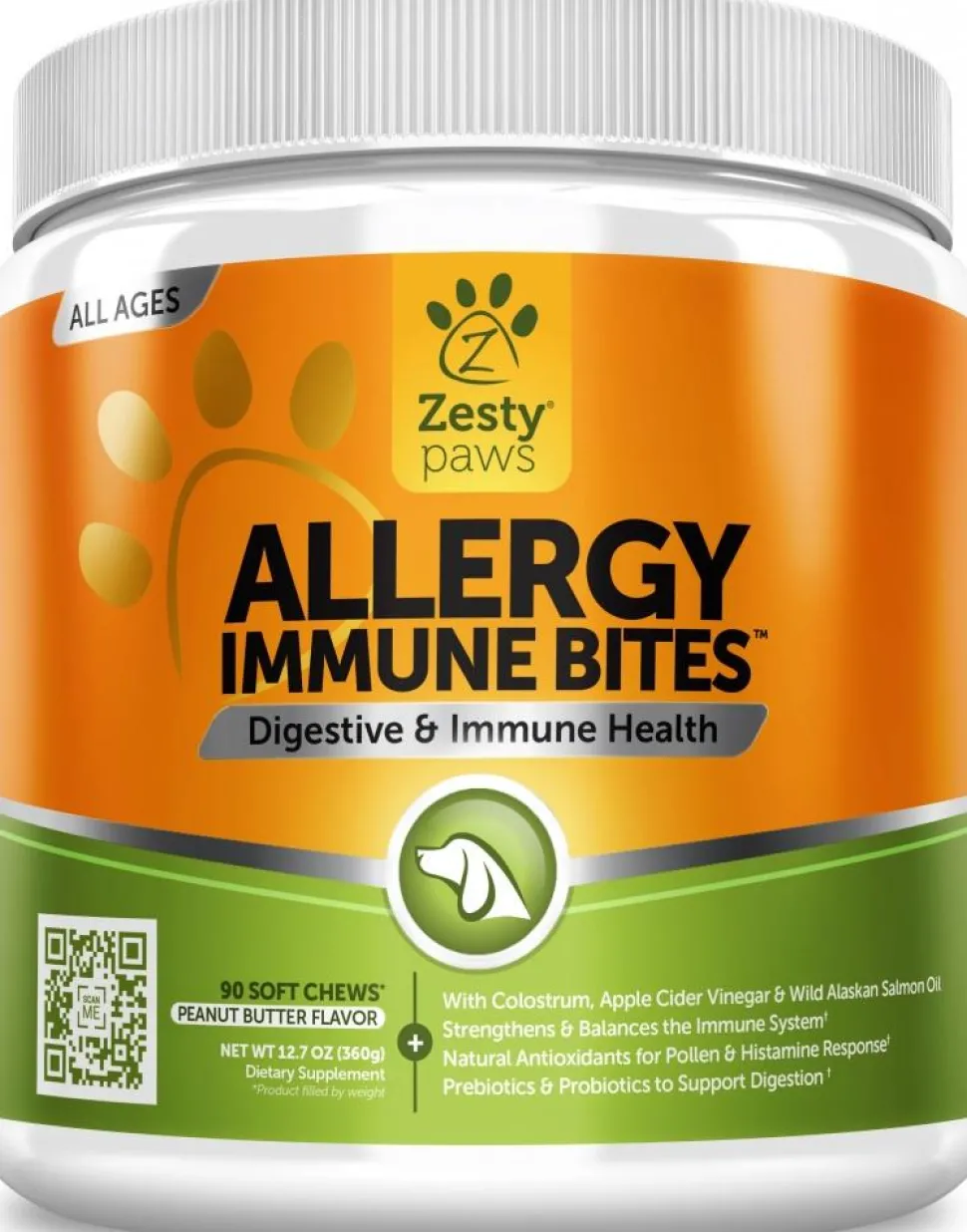 Zesty Paws Aller-Immune Alergy and Immune Support Peanut Butter Flavor Puppy Soft Chew Dog Supplements - 90 Count