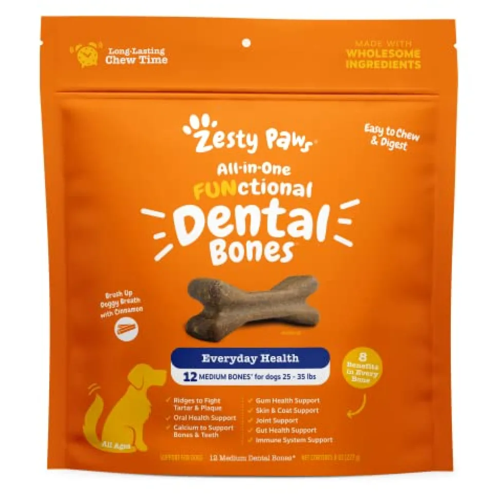 Zesty Paws All-in-1 Functional Bones with Cinnamon Dental Dog Treats - Medium - 10 Count - 8 Oz