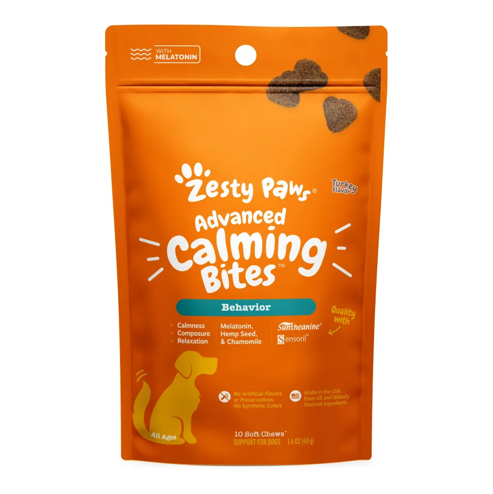 Zesty Paws Calming Bites Behavior and Stress Turkey Flavor Soft Chew Dog Supplements - 10 Count - Case of 12