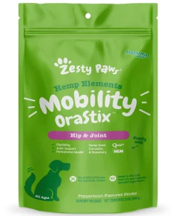 Zesty Paws Hemp Elements Mobility Hip and Joint OraStix Peppermint Flavor Dental Dog Treats - 12 Oz